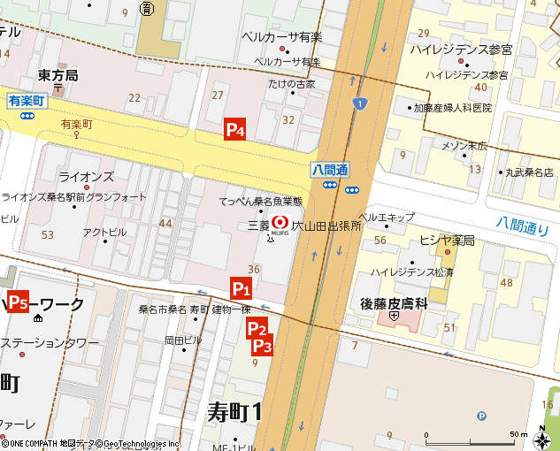 大山田出張所付近の地図